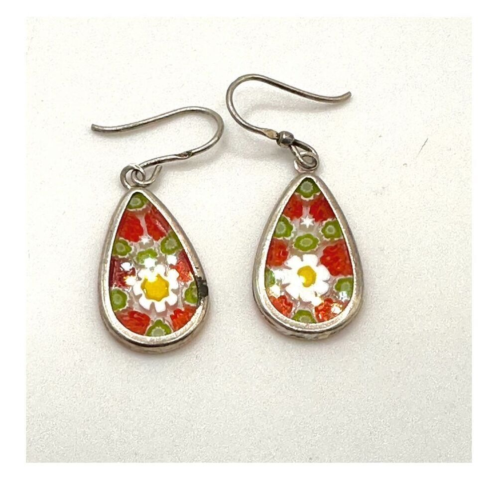 Murano millefiori teardrop sterling silver earrings